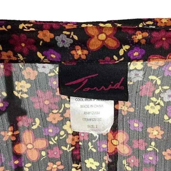 Torrid Womens 2X Ditzy Floral Pleated Chiffon Blouse Top Brown 3/4 Sleeve Y2K - Picture 8 of 8